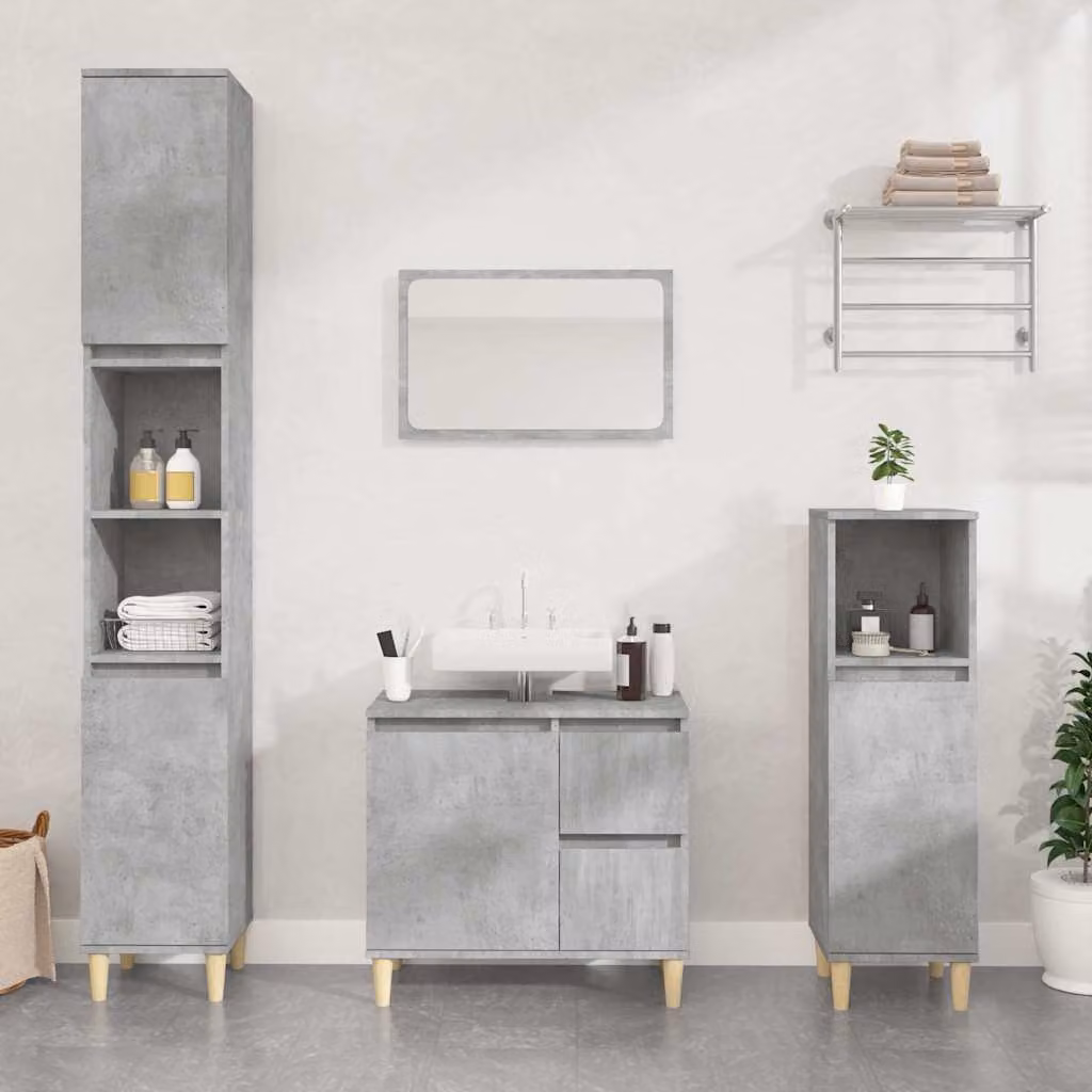 Armadietto da bagno moderno vidaXL in legno MDF grigio opaco L: 65 cm, P: 33 cm, H: 60 cm