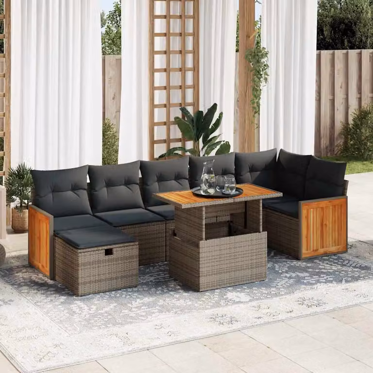 Set Divano da Giardino vidaXL a Forma di L in Polyrattan Grigio con 5 Pezzi e Cuscini Inclusi