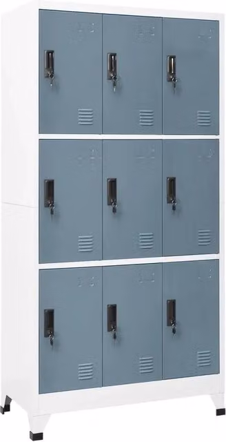 Armadio spogliatoio moderno 90 x 45 x 180 cm conservazione sicura 9 ante serratura in acciaio grigio 02_0047023