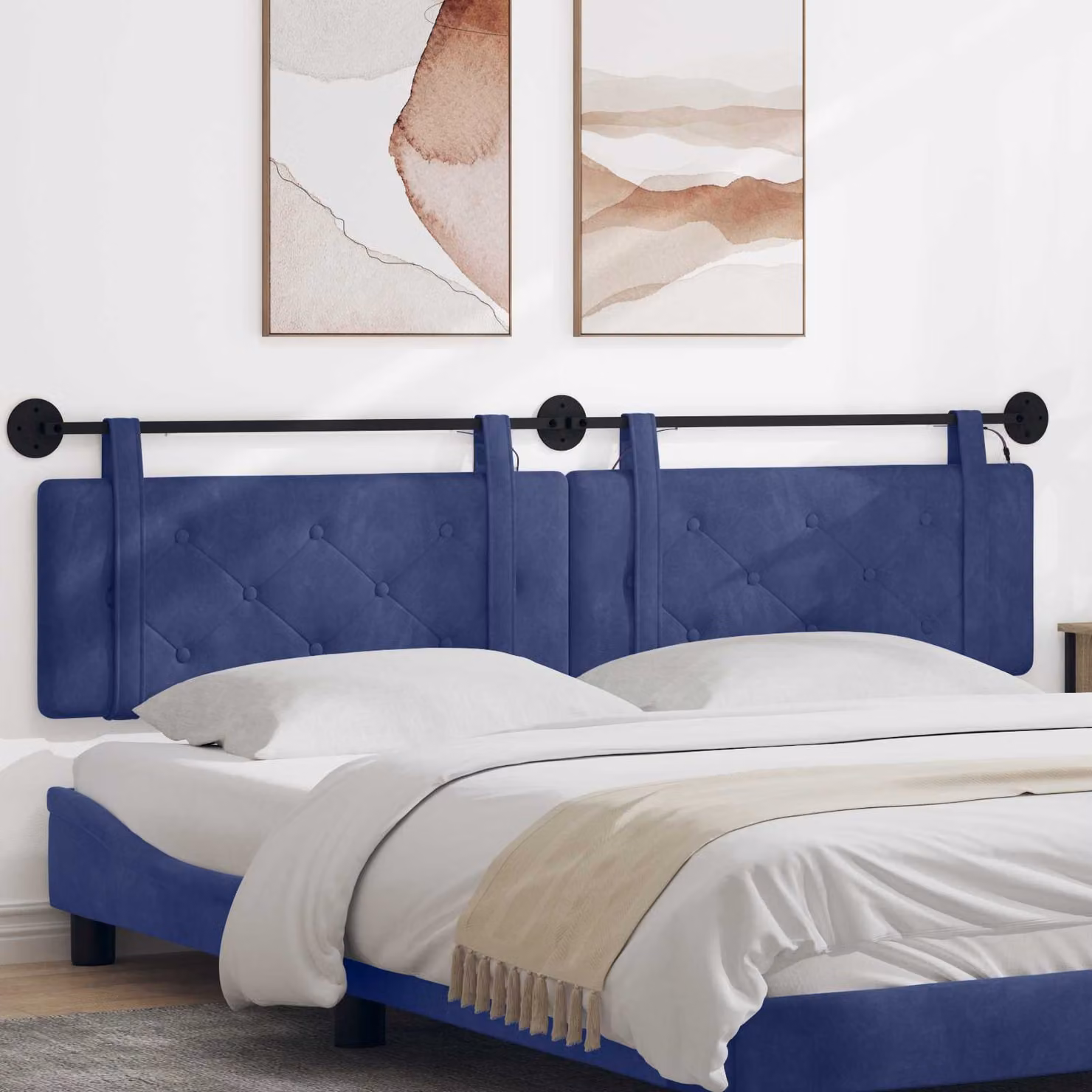 Testiera sospesa vidaXL in velluto blu con illuminazione LED integrata