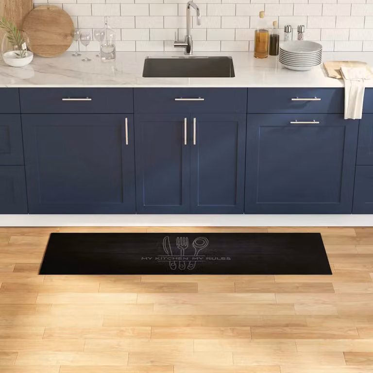 vidaXL Tappeto da Cucina Moderno Nero in Poliammide Lavabile e Antiscivolo L: 150 cm, P: 45 cm