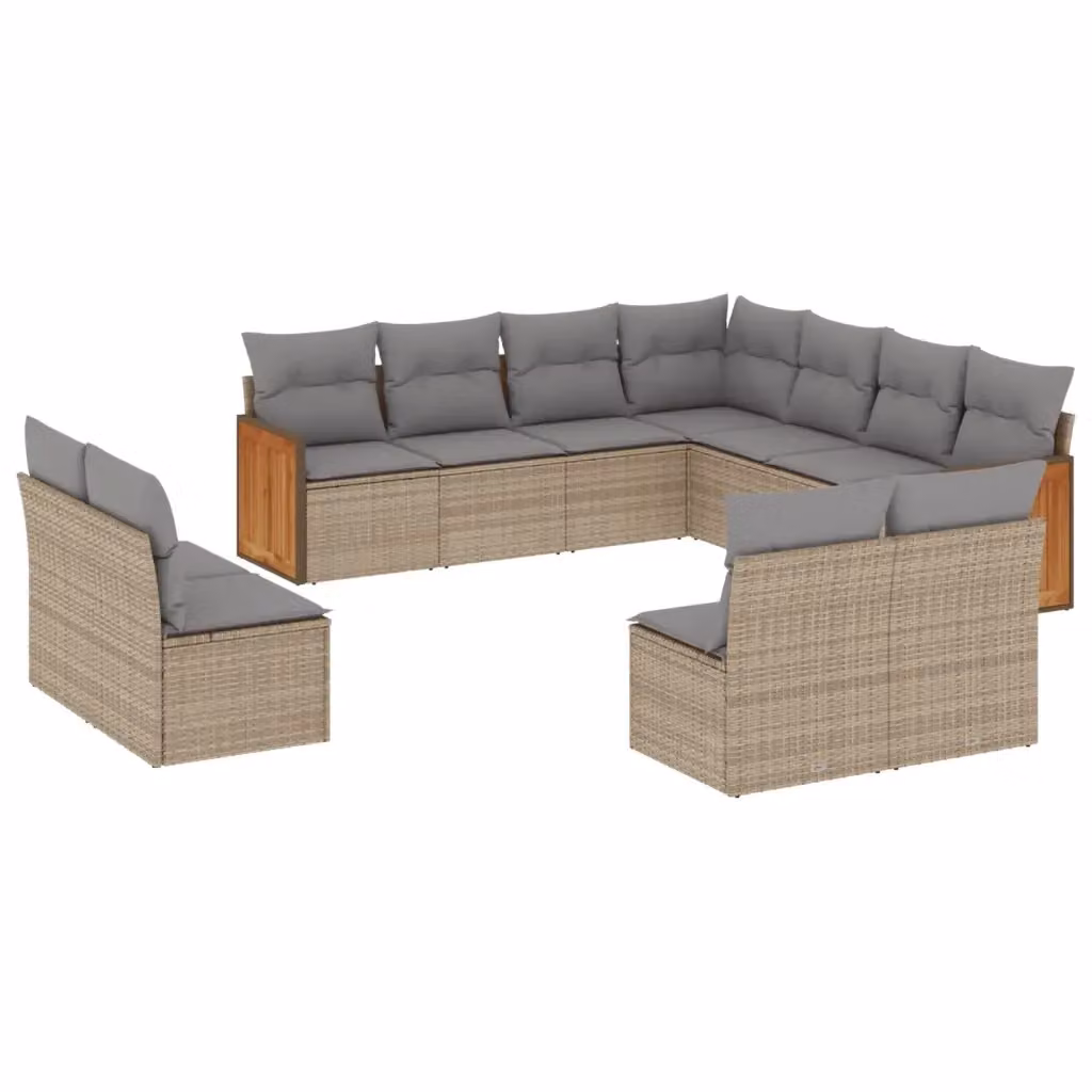 Set di divani da giardino VIDAXL in polyrattan con cuscini beige, 11 pezzi – 2