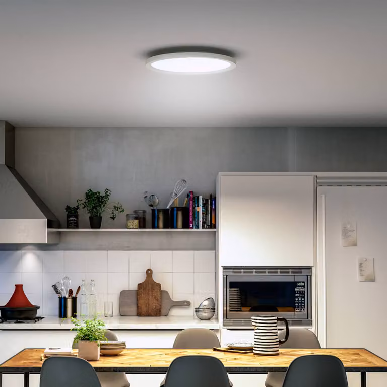 Philips Hue plafoniera LED White Ambiance Aurelle, Ø 40 cm dimmerabile, Bianco / Opale, Soggiorno / Sala da pranzo, Metallo, Moderno, Plafoniera LED