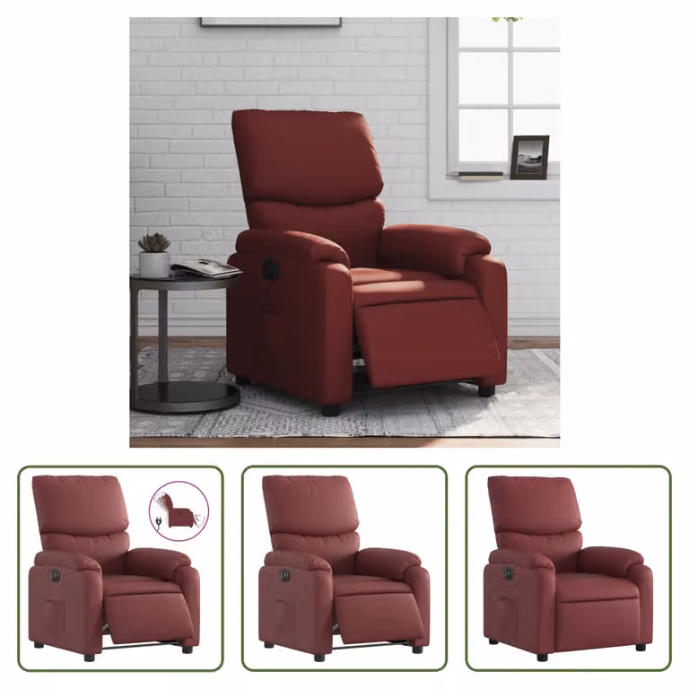 The Living Store Recliner elettrico in ecopelle rosso vino