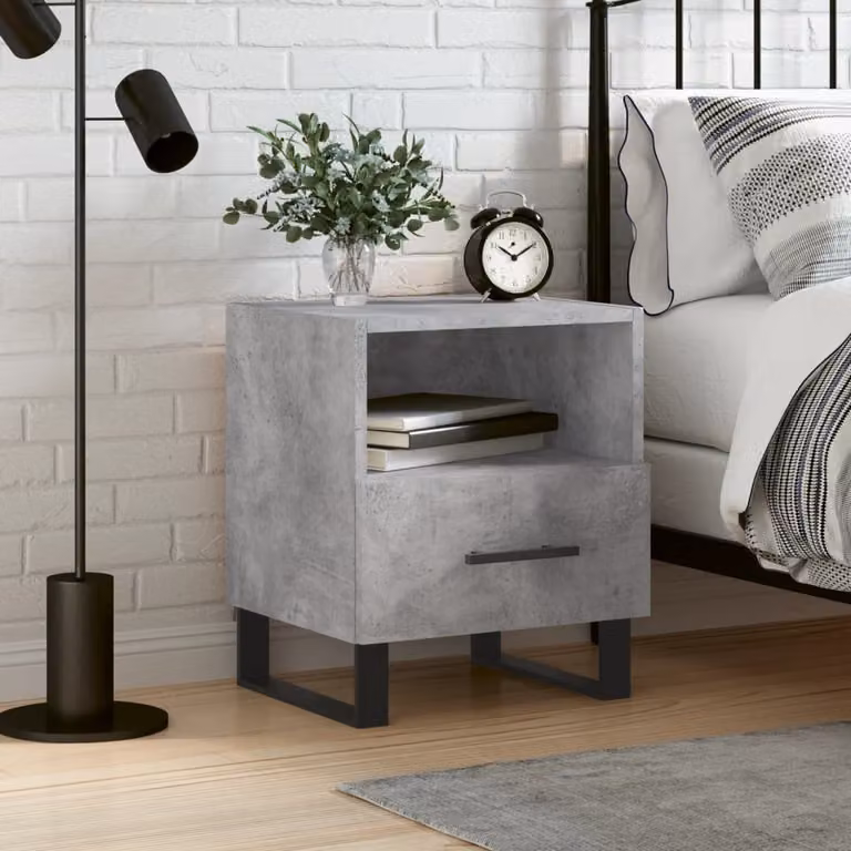 Comodino moderno vidaXL in legno e metallo, colore grigio, L 40 cm x P 35 cm x H 47,5 cm