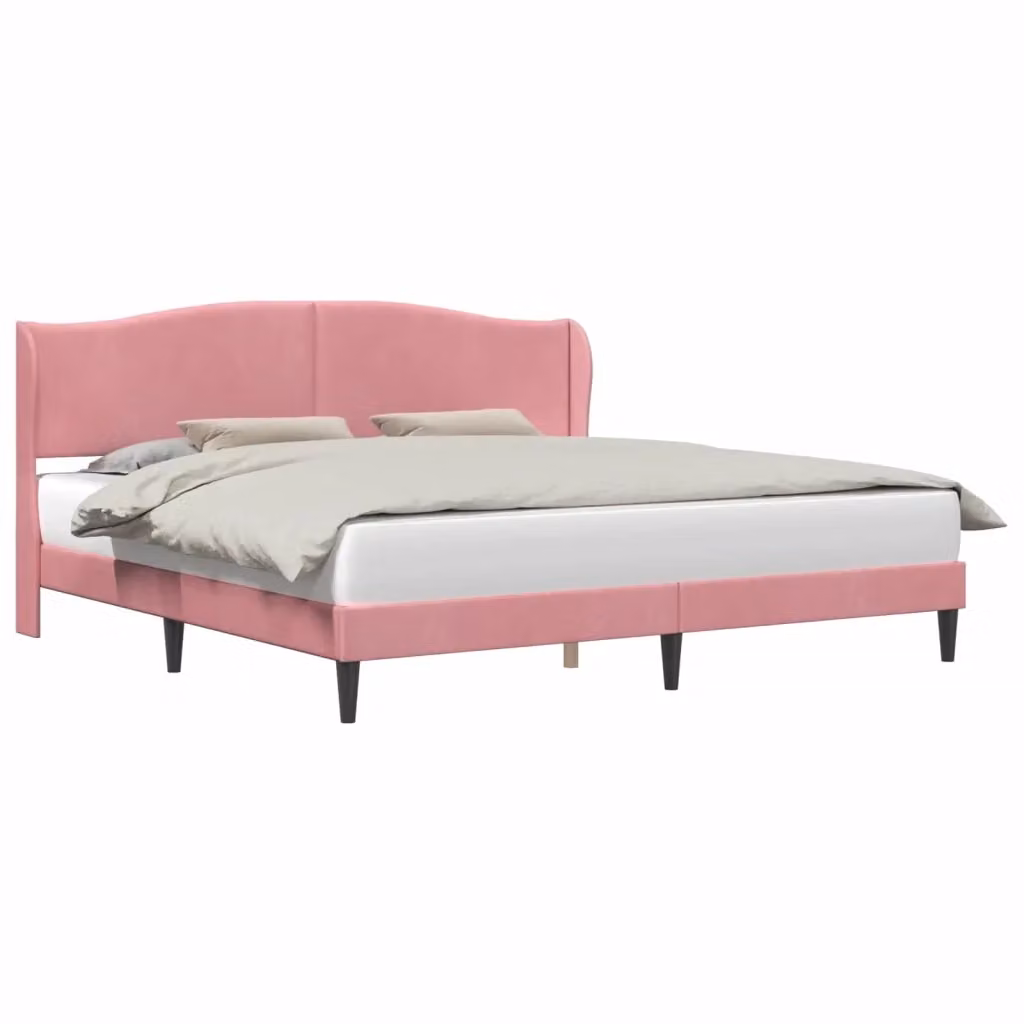 Struttura letto con testiera e giroletto in velluto rosa DESIGN IN L 200 x P 200 x H 101 cm – 2