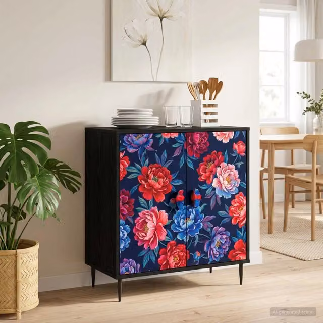Cassettiera moderna vidaXL con stampa astratta multicolore e finitura opaca, L: 66 cm, P: 36,5 cm, H: 76 cm