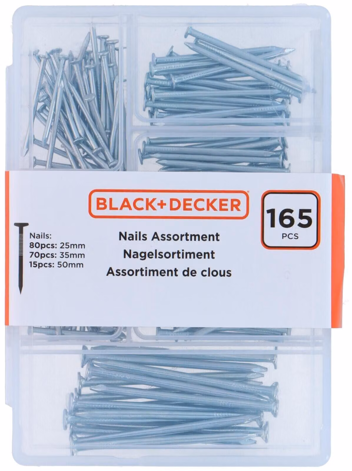 Chiodi d'acciaio Chiodi a filo Chiodi a immagine Assortimento di chiodi BLACK+DECKER 165pcs