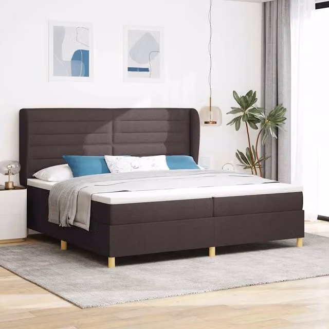 Letto matrimoniale ibrido con materasso vidaXL in tessuto marrone, L/P/H: 200 x 200 x 28 cm