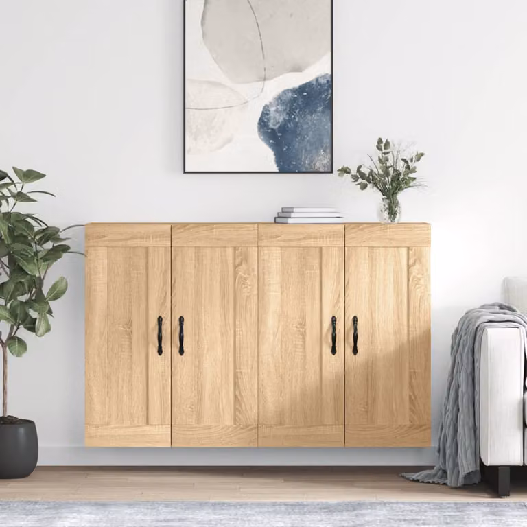 Set di 2 armadietti a parete vidaXL in legno Rovere Sonoma, stile moderno, colore marrone, L: 90 cm, H: 34 cm, P: 69,5 cm