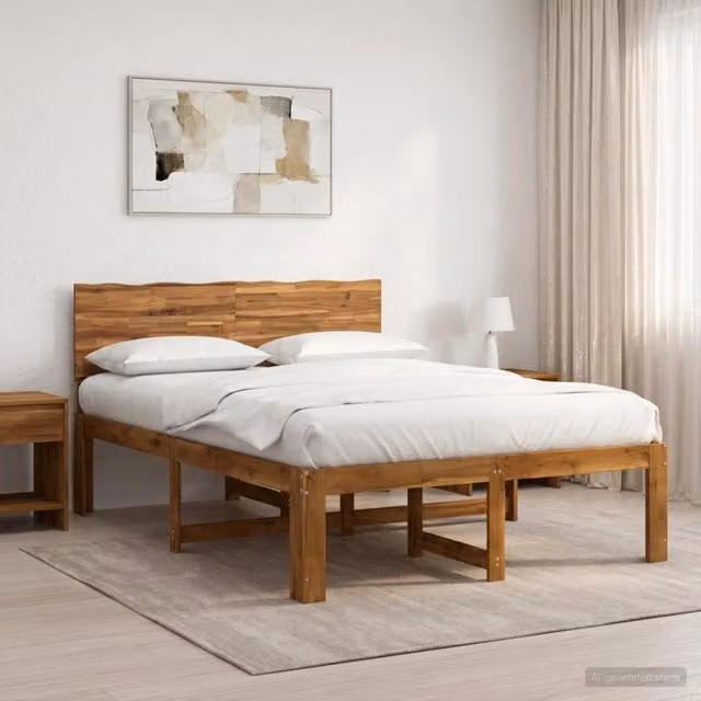 Letto matrimoniale con testiera vidaXL in legno di acacia naturale marrone L: 139 cm, P: 195,5 cm, H: 91 cm