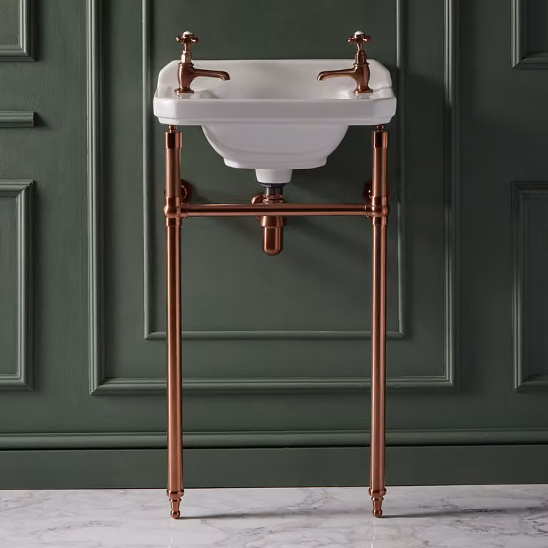 Consolle con Lavabo e Struttura Tradizionale 515mm in Rame Satinato - 2 Fori per Rubinetteria - Richmond
