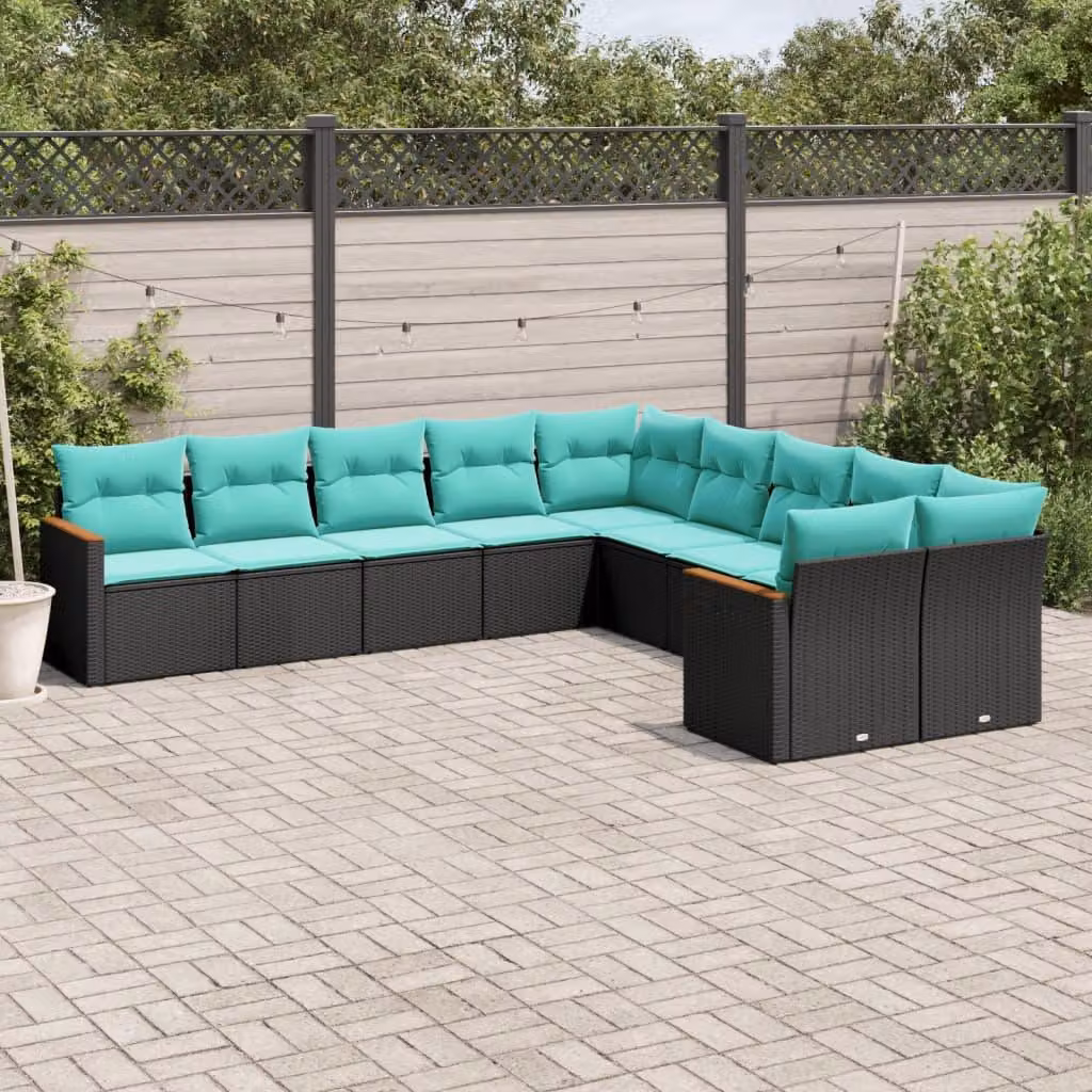 Maison Exclusive - Set da giardino 10 pezzi con cuscini, polyrattan nero