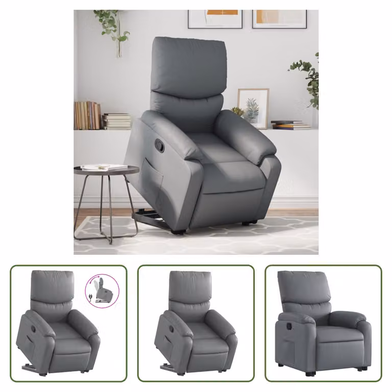 The Living Store Poltrona relax con supporto in piedi in Pelle finta grigia