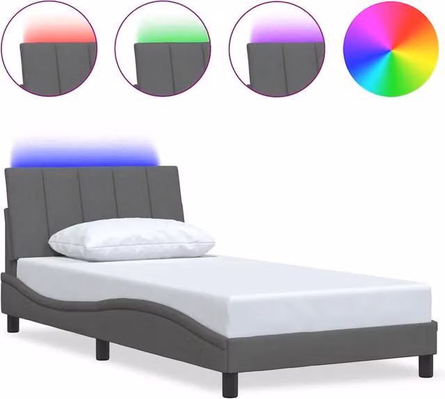Letto singolo Hanko per adulti in tessuto grigio con illuminazione sottostante e porta USB, L/P/H: 100 x 200 cm
