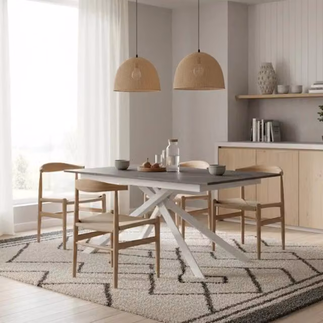 Tavolo da pranzo allungabile Pluto Duzzle effetto marmo grigio e bianco L: 140-190 cm, P: 90 cm