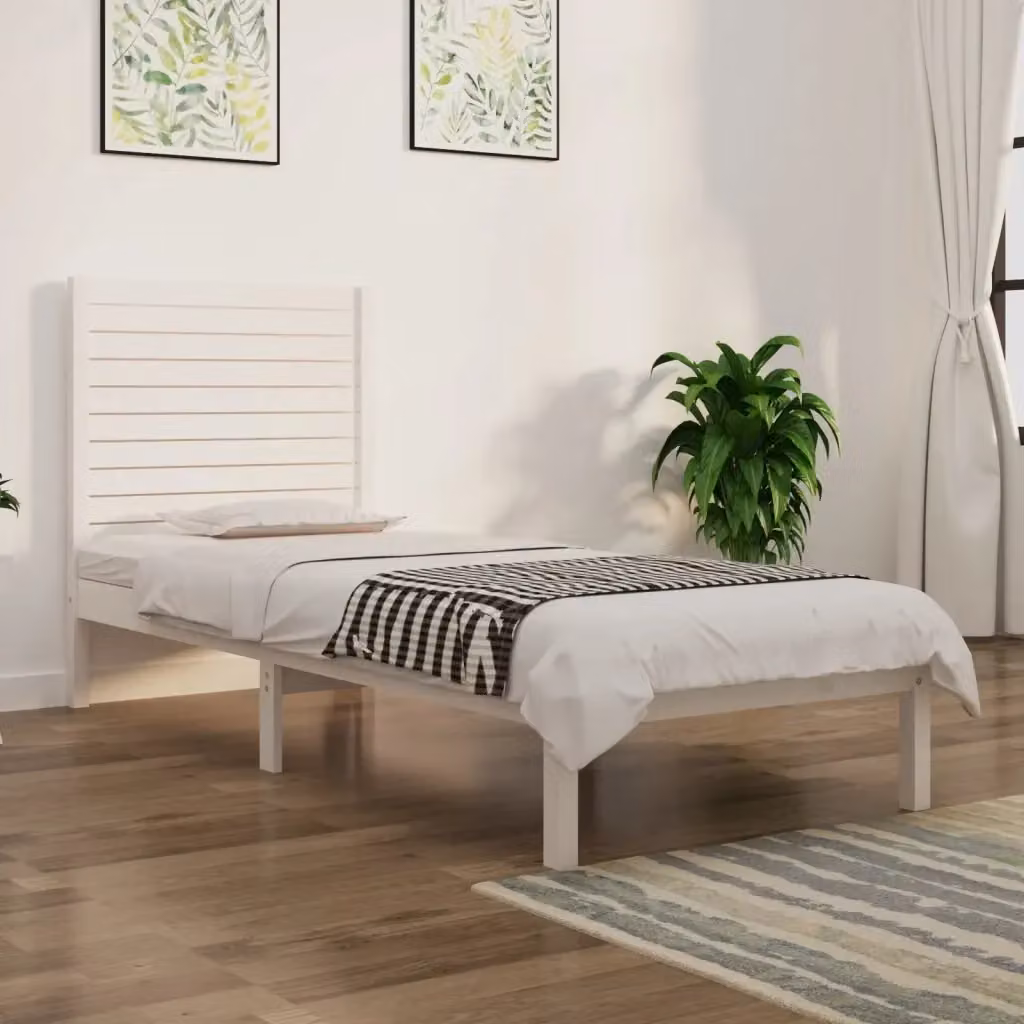 Letto singolo per adulti in legno massello di pino bianco laccato con doghe fisse L 75 cm x P 195,5 cm x H 81 cm – 2