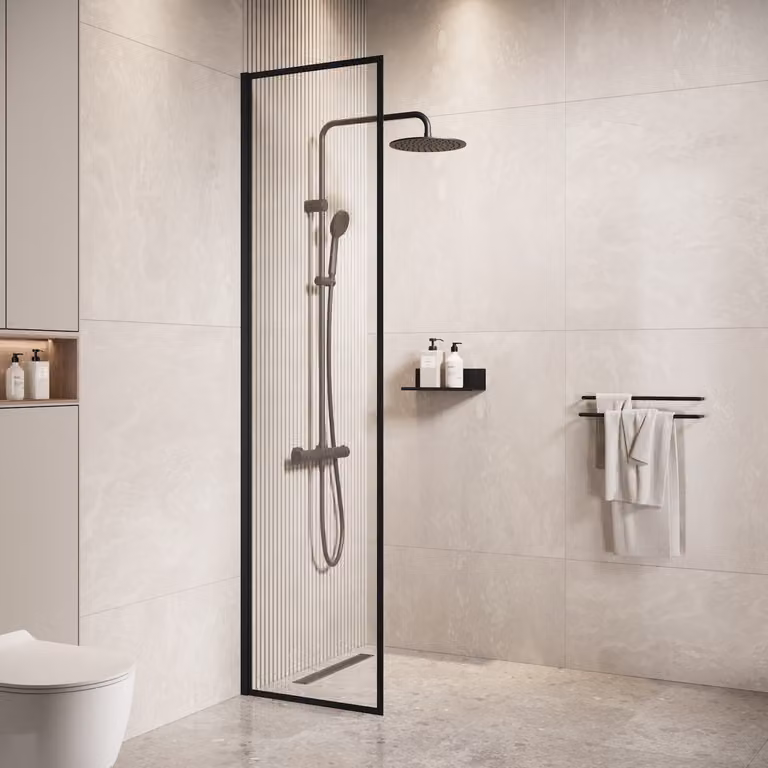 Badplaats Parete Doccia Georgia 40 x 200 cm - Nero - Doccia Walk-In 8 mm Vetro di Sicurezza