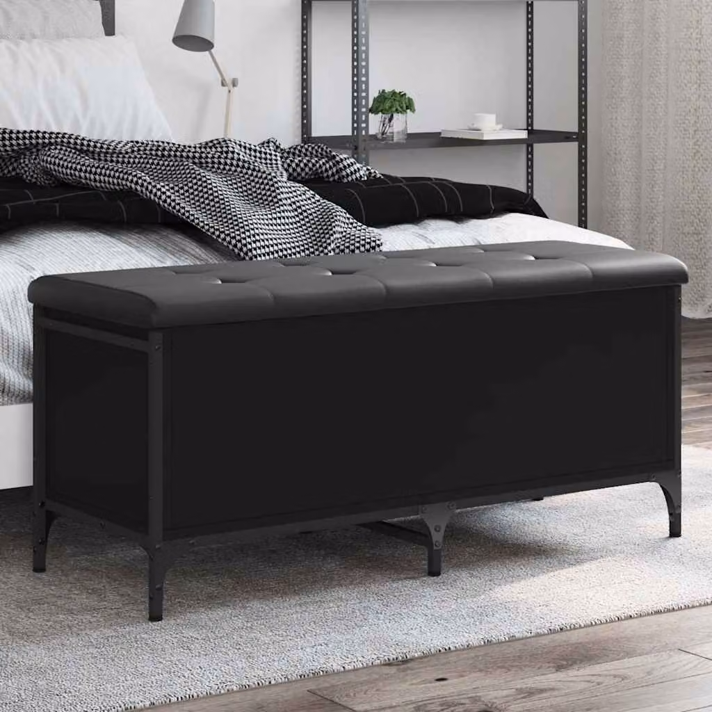 Panca portaoggetti vidaXL nera con rivestimento in similpelle e struttura in legno e metallo L: 102 cm, P: 42 cm, H: 45 cm