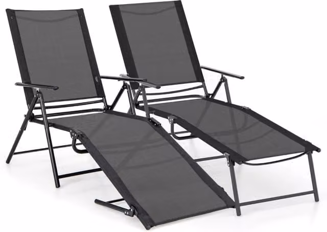 Set di 2 sedie a sdraio pieghevoli Design Mania in textilene e acciaio nero per giardino e balcone con schienale regolabile a 6 livelli