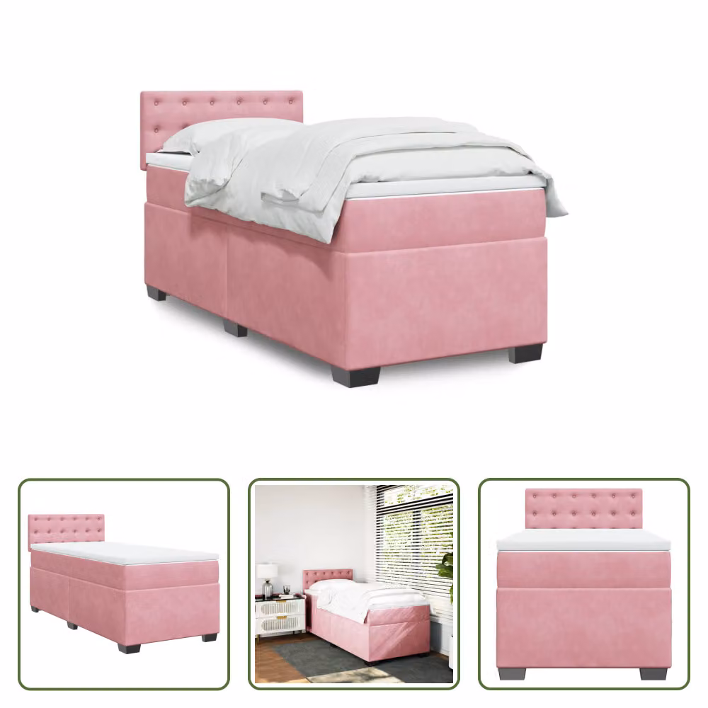 The Living Store Letto a molle con materasso Rosa 80x200 cm Velluto
