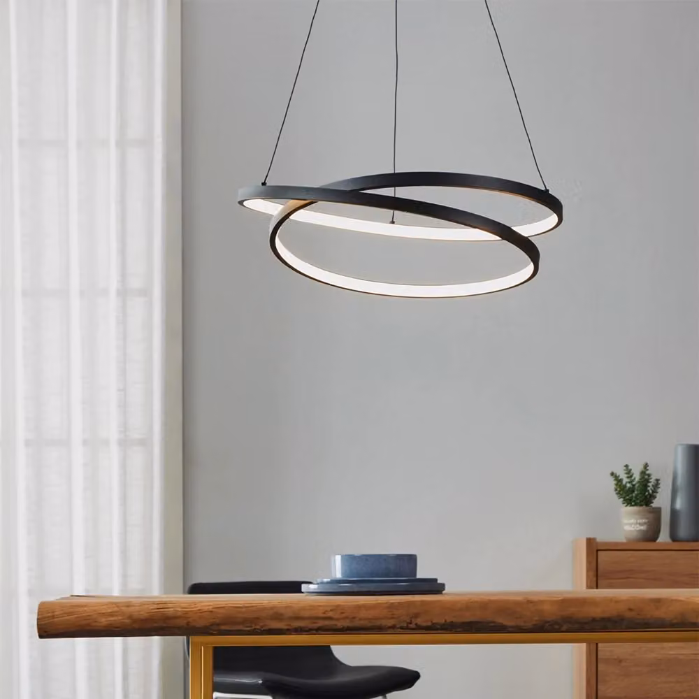 Lampadario a sospensione moderno Eglo in alluminio nero con LED luce bianca calda a forma di anello – 2