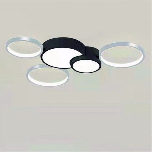 Trade Shop Plafoniera Led Moderna con 5 Cerchi Argento e Nero, Luce 4000K, 48W – 1