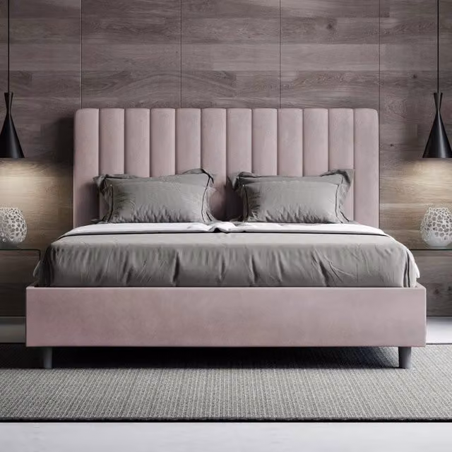 Letto matrimoniale alla francese Agueda Ityhome con contenitore in microfibra, colore glicine, L/P/H: 165 x 210 x 122 cm – 1
