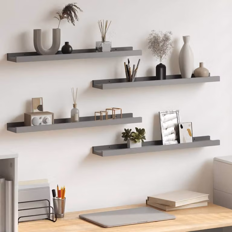 Set di 4 mensole da parete vidaXL in MDF grigio, L: 60 cm, P: 9 cm, H: 3 cm