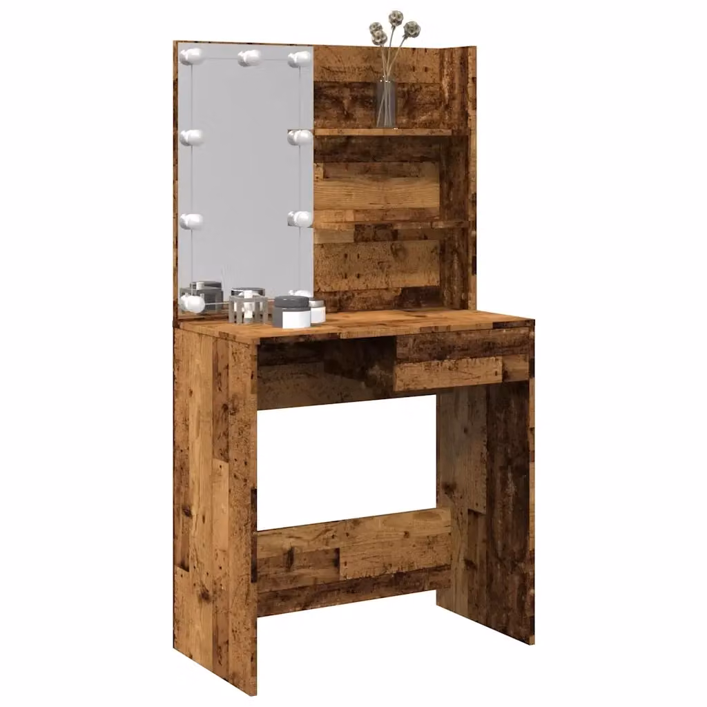 Toeletta Hollywood con LED in legno color marrone, L: 74,5 cm, P: 40 cm, H: 141 cm – 2