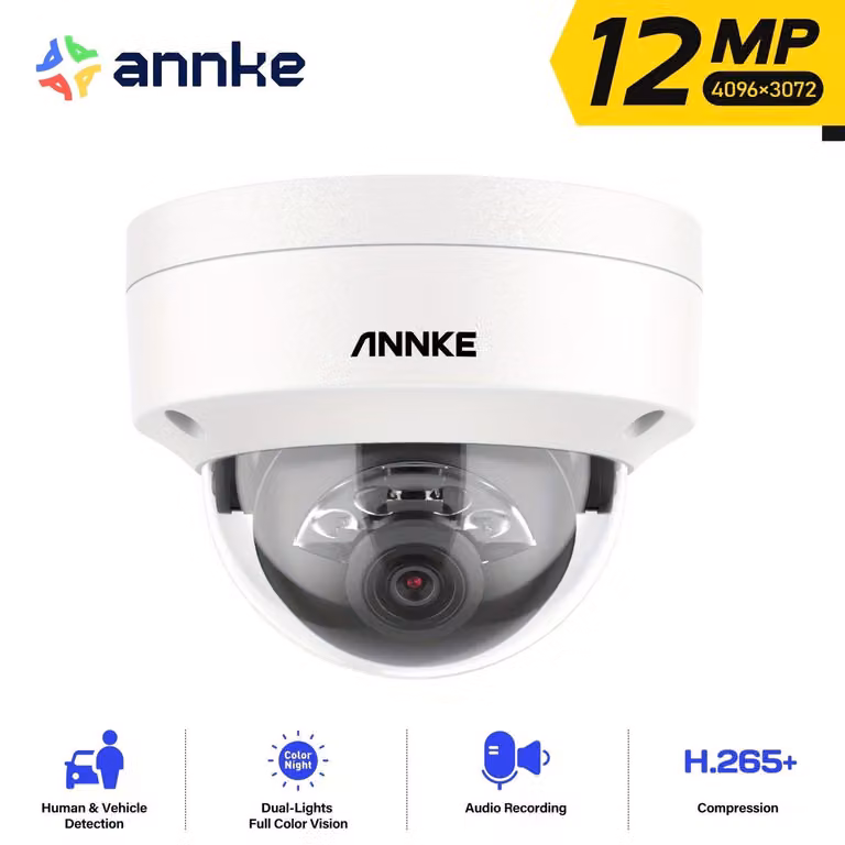 Telecamera dome di sicurezza da 12MP con alimentazione PoE - Telecamera di sorveglianza - Telecamera per esterni - Telecamera dome - Telecamera a cupola