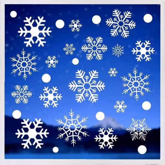 Adesivi natalizi per finestre, 114 pezzi, autoadesivi, 4 fogli con fiocchi di neve, decorazioni natalizie riutilizzabili.