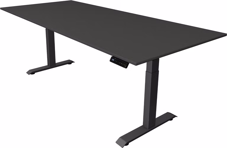 Scrivania Kerkmann Move 4 regolabile in altezza elettricamente, antracite, rettangolare, con base a T grigia, 225,0 x 100,0 cm
