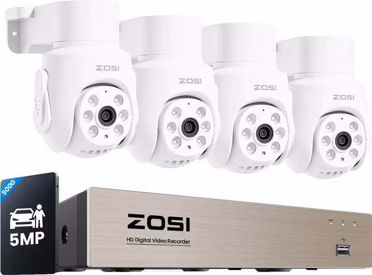 Sistema di telecamere di sicurezza, visione a 360°, riconoscimento intelligente, 500 GB, 5 MP, 4 telecamere