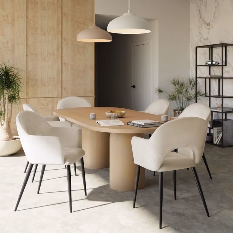 Set di 6 poltrone Sachel TecTake GmbH in velluto beige con braccioli e struttura in legno e metallo