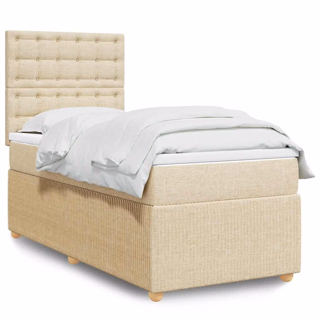 Giroletto a molle con materasso vidaXL in tessuto beige e bianco, L/P/H: 90 x 200 cm