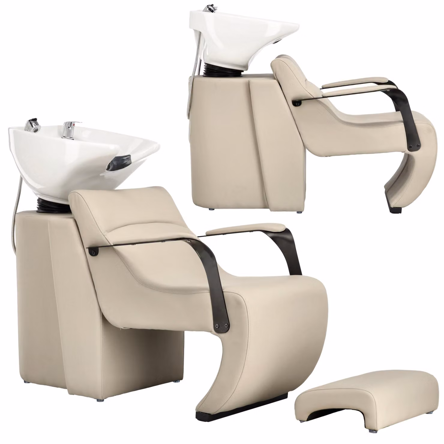 Lavatesta professionale Nina per parrucchieri e barbieri, con vasca in ceramica regolabile, miscelatore e doccetta