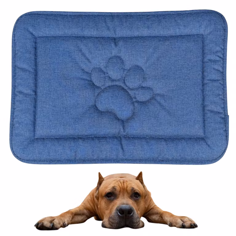Tappeto per cani DOTTY con motivo a zampa - blu denim - misura L (88×60 cm) - elegante cuccia lavabile - impermeabile e antiscivolo per cani di taglia grande