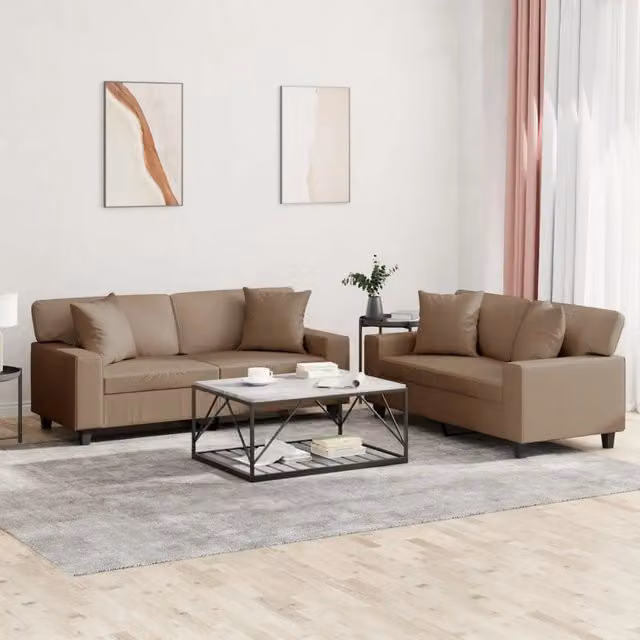 Set di 2 divani moderni vidaXL in similpelle beige con cuscini inclusi – 1