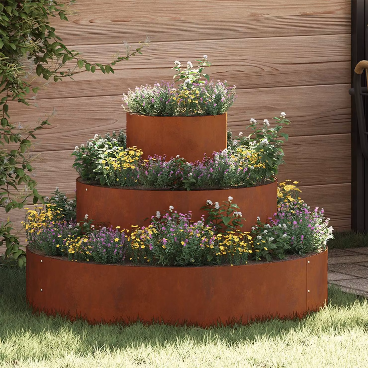 vidaXL Vaso da giardino in acciaio marrone L 90 cm x P 90 cm x H 20 cm