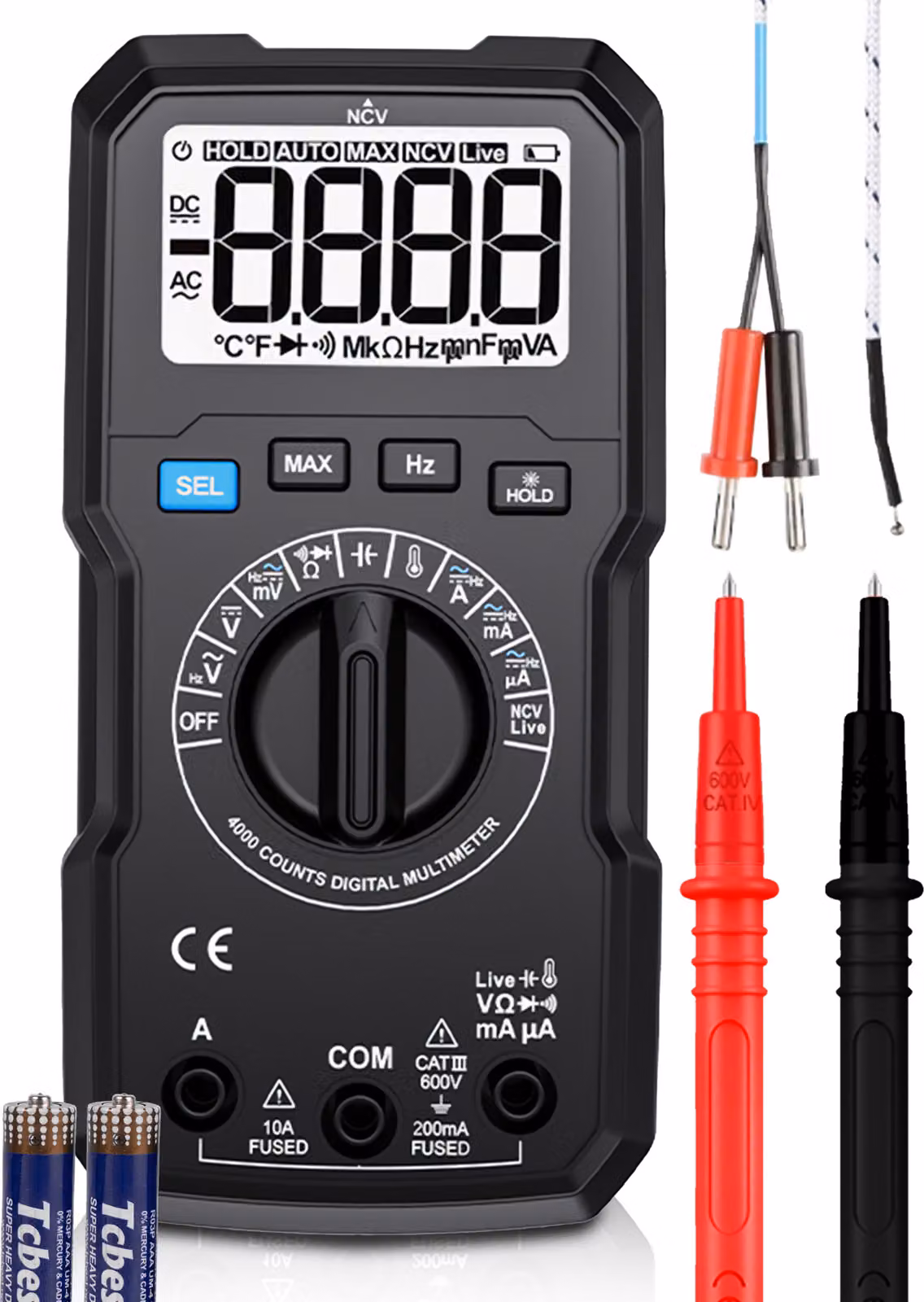 Maltec Multimetro digitale Amperometro LCD Tester Set di fili Prova diodo tensione senza contatto