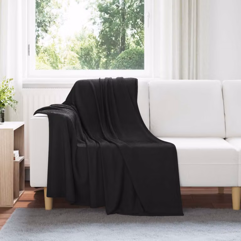 Set di 6 coperte in pile vidaXL nere per adulti, L 170 cm x P 130 cm