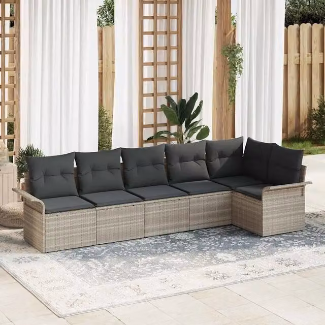 Set Divano da Giardino 6 pz Grigio chiaro polyrattan 3354051