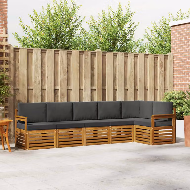 vidaXL Set di divani da esterno 6 pz in legno di acacia con cuscini beige e antracite