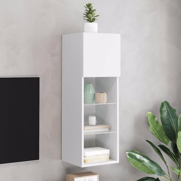 Mobile TV moderno vidaXL con luci LED integrate, bianco, L 30,5 cm x P 30 cm x H 90 cm