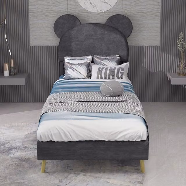 Letto imbottito con testiera ¨C Minimal ¨C grigio tessuto 90x200 cm
