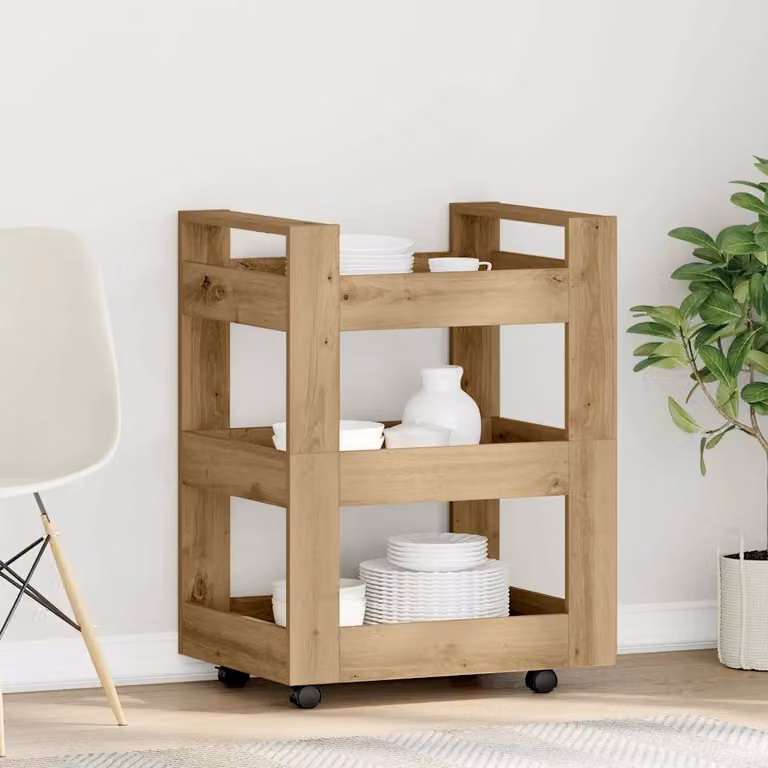 vidaXL Carrello da Cucina Moderno in Legno Rovere Marrone L 60 cm, P 45 cm, H 80 cm