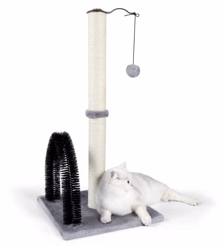Albero per gatti, 32 inch, in sisal, con arco e massaggiatore, color grigio chiaro
