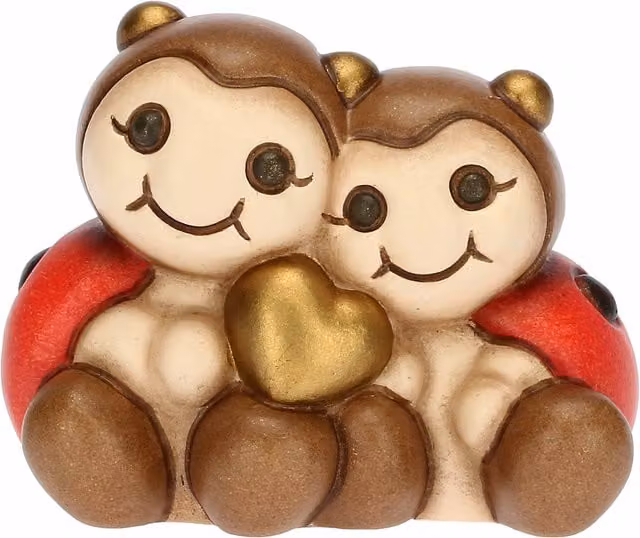 Coppia di coccinelle e cuore Thun in ceramica rossa per San Valentino e matrimoni