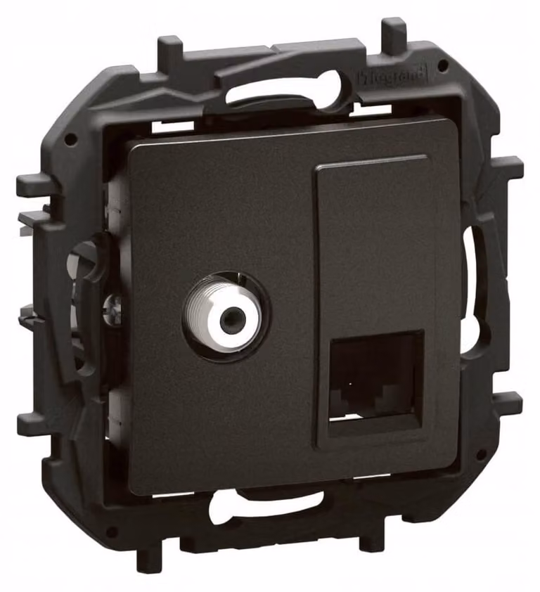 Legrand Nowe Niloe, presa a muro per antenna, tipo F, con connettore RJ45, categoria 6, colore nero